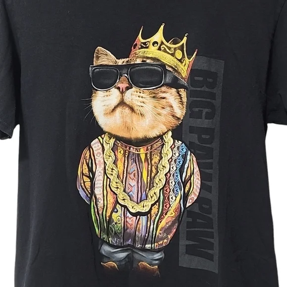VINTAGE Y2K BIGGIE SMALLS Big Paw Paw Black Tee M Cat 90s Hip Hop Rap Big Poppa - Picture 4 of 12